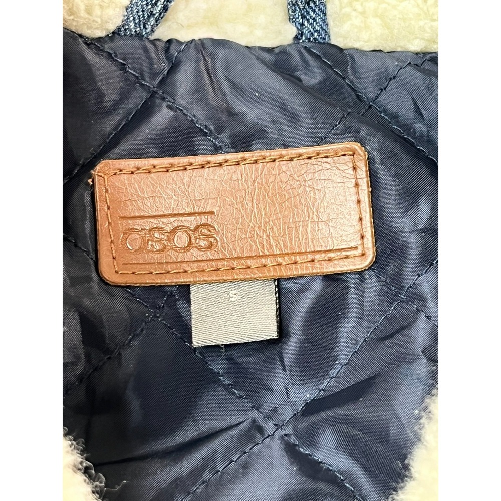 ASOS Mens S Jacket Blue Denim Patch Corduroy‎ Deep Pile Fleece Collar Lined - Picture 5 of 10
